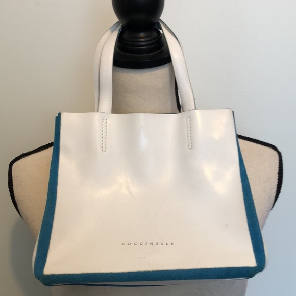 Coccinelle leather handbag small mini purse white with blue trim EUC - Picture 8 of 8